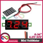 MINI VOLTMETER VOLT PANEL METER DIGITAL LED 4.5V-32V DC 2 WIRE 0.36 RED MERAH