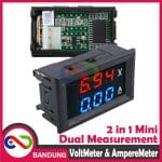 DUAL MINI VOLTMETER AMMETER AMPERE METER LED 0-100V 0-10A DC 0.28 RED BLUE MERAH BIRU - Image 4