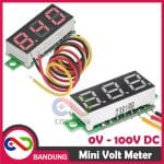 MINI VOLTMETER VOLT PANEL METER DIGITAL LED 0-100V DC 3 WIRE 0.28 RED MERAH - Image 2
