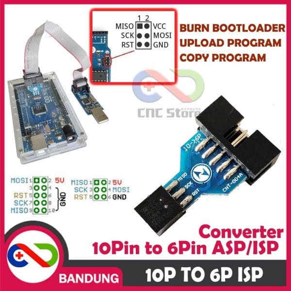 AVRISP USB ASP ISP CONVERTER 10P TO 6P BURN BOOTLOADER USBASP PROGRAMER ARDUINO AVRRIS