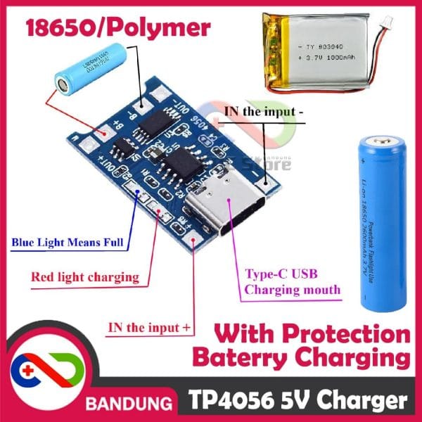 TP4056 5V USB TYPE-C 1A LITHIUM BATTERY CHARGING + PROTECTION MODULE