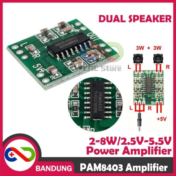 MODULE MINI POWER AMPLIFIER PAM8403 MINI 2-8W SPEAKER 2.5V-5.5V KELAS D CLASS