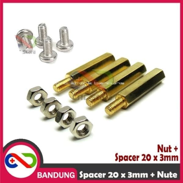 SPACER PCB METAL SPACER LOGAM SPACER COPPER 20MM X 3MM HEXAGONAL PLUS NUT