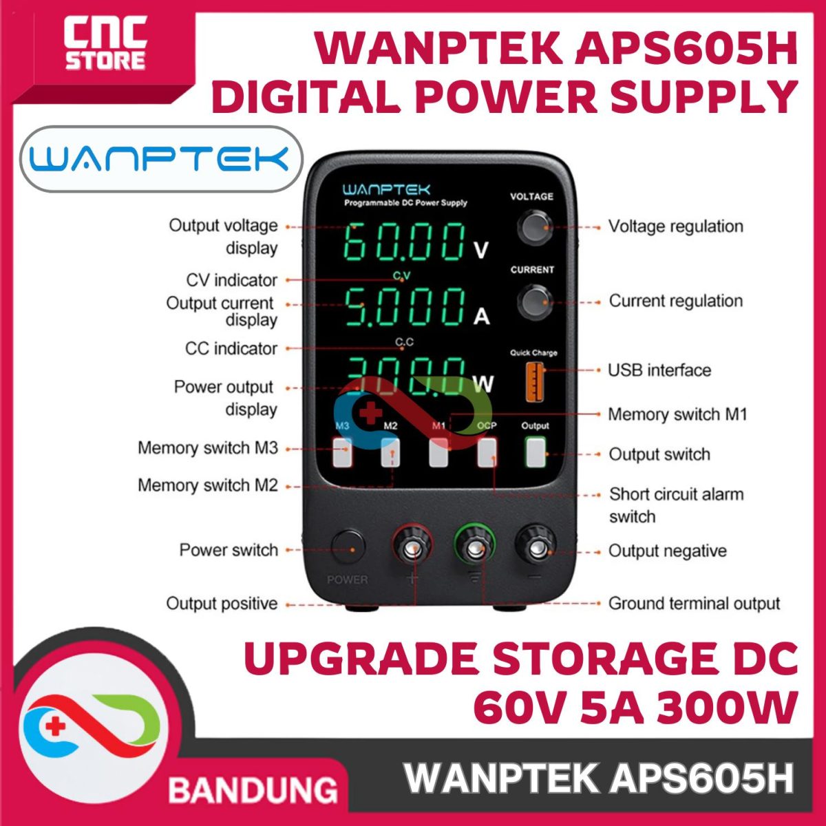 WANPTEK APS605H DIGITAL POWER SUPPLY UPGRADE STORAGE DC 60V 5A 300W CA CC - Image 5