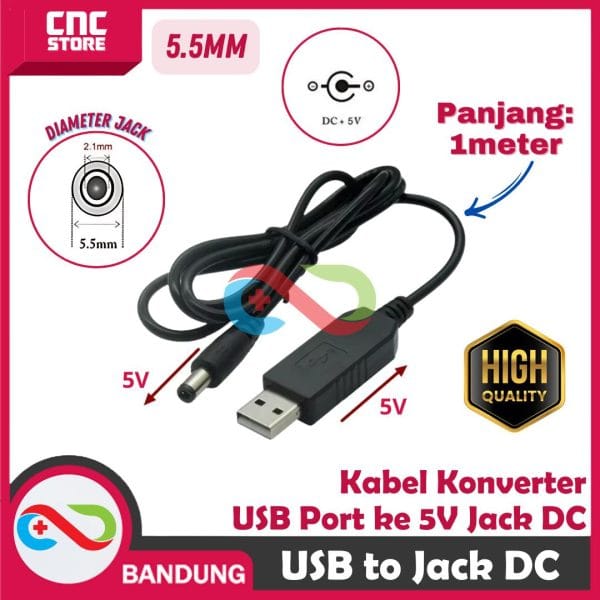 KABEL KONVERTER USB PORT KE 5V JACK DC 5.5MM ADAPTER CONVERTER COLOKAN