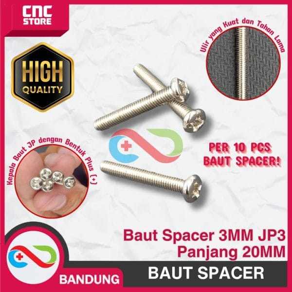 10 PCS BAUT 3MM SPACER JP3 PANJANG 20MM ALUMINIUM