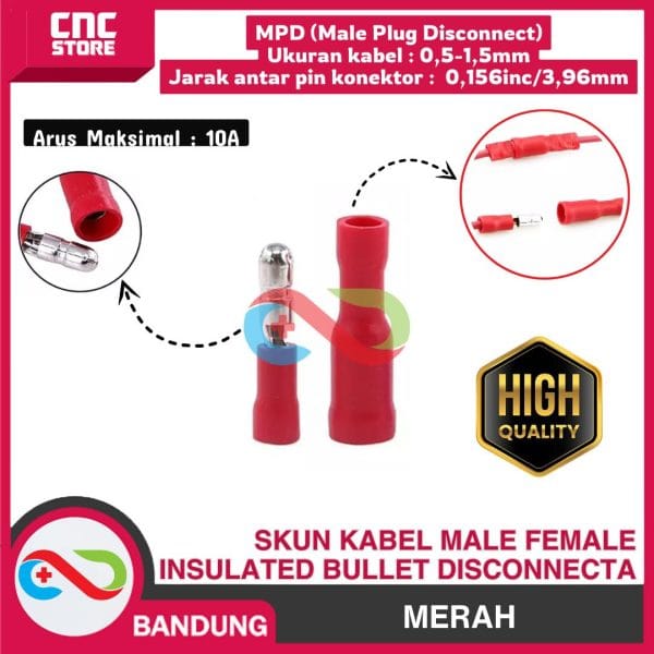 SKUN KABEL INSULATED BULLET MALE FEMALE DISCONNECTA MPD 1.25-156 MERAH