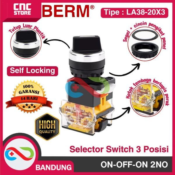 Selector Switch 3 Posisi 22mm LA38-20X3 ON-OFF-ON 2NO LA39 SAKLAR PUTAR PANEL POWER SWITCH