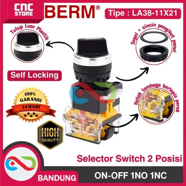 Selector Switch 2 Posisi 22mm  LA38-11X21 ON-OFF 1NO 1NC SAKLAR PUTAR PANEL POWER SWITCH