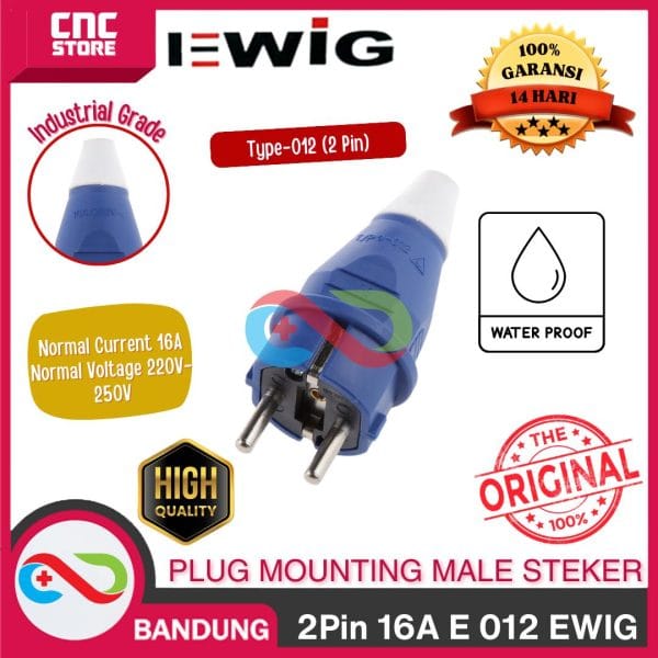 PLUG MOUNTING COLOKAN AC STEKER 2P 16A E 012 EWIG SNI INDUSTRIAL GRADE