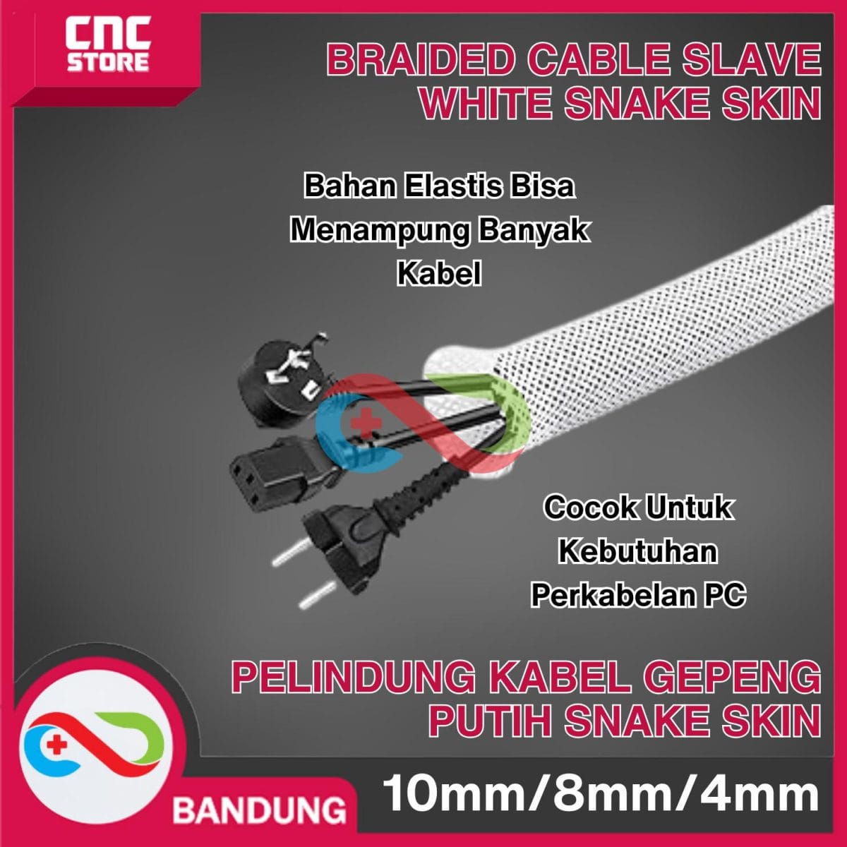 Braided Cable Slave White 10mm Gepeng Pelindung Kabel Snake Skin - Image 3