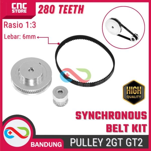 Pulley 2GT GT2 Synchronous Belt Kit – 20 Teeth, 60 Teeth, 280 Teeth untuk Proyek DIY