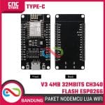 Paket NodeMCU LUA WiFi V3 4MB 32Mbits CH340 Flash ESP8266 ESP12 Type-C – Base Plate, Kabel Data Type C - Modul Pengembangan IoT - Image 3