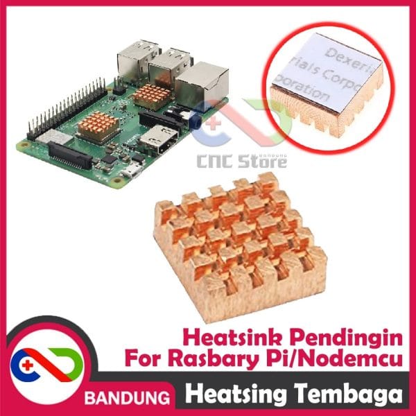 HEATSINK RASPBERRY PI PLUS ADHESIVE THERMAL PAD COPPER TEMBAGA HEAT SINK PENDINGIN 14X12X5.5 5MM