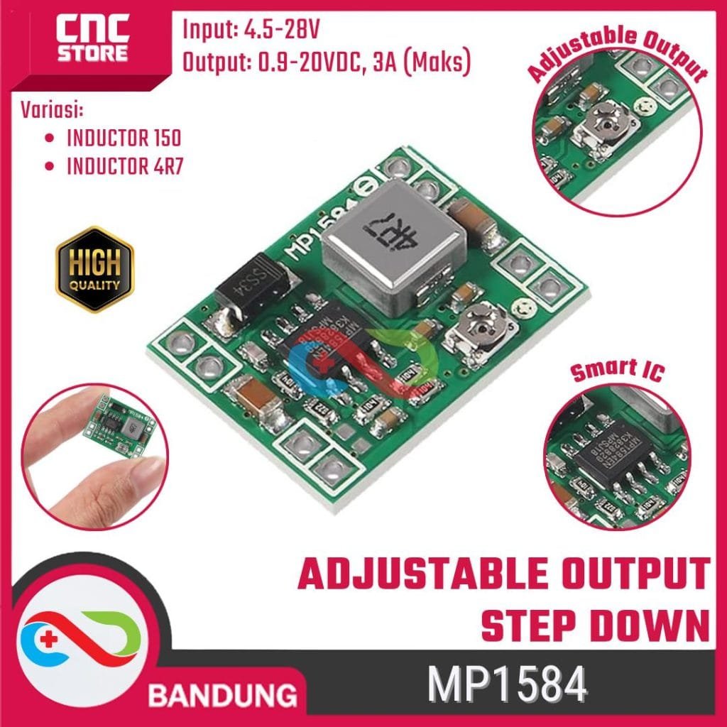 MP1584 SMALL ADJUSTABLE STEP DOWN DC 3A 4.5-28V TO 0.8-20V INDUCTOR 150 ...