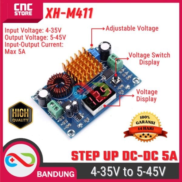 DC-DC Step Up Modul XH-M411 5A – Boost Converter 4-35V ke 45V Digital Display