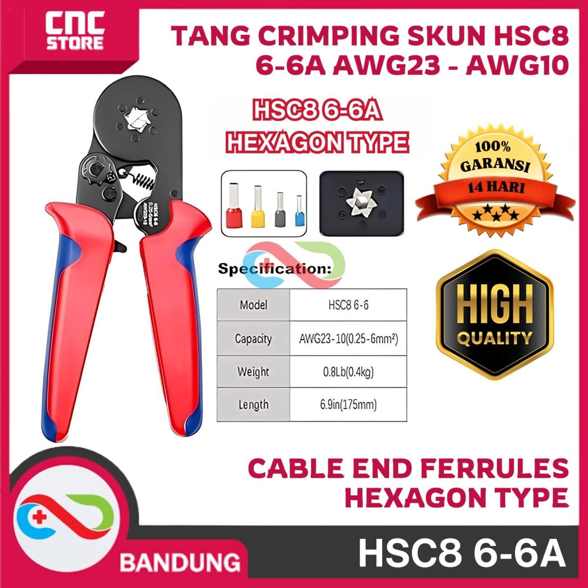 TANG CRIMPING SKUN HSC8 6-6 AWG 23-10 CABLE END FERRULES - Image 1
