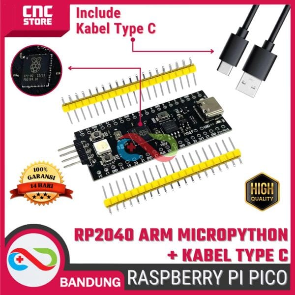 Raspberry Pi Pico RP2040 ARM Microcontroller Board dengan MicroPython & Kabel Type-C