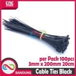 CABLE KABEL TIES TIS 3x200MM 20CM - BLACK PACK 100PCS