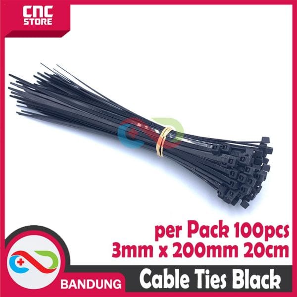 CABLE KABEL TIES TIS 3x200MM 20CM - BLACK PACK 100PCS