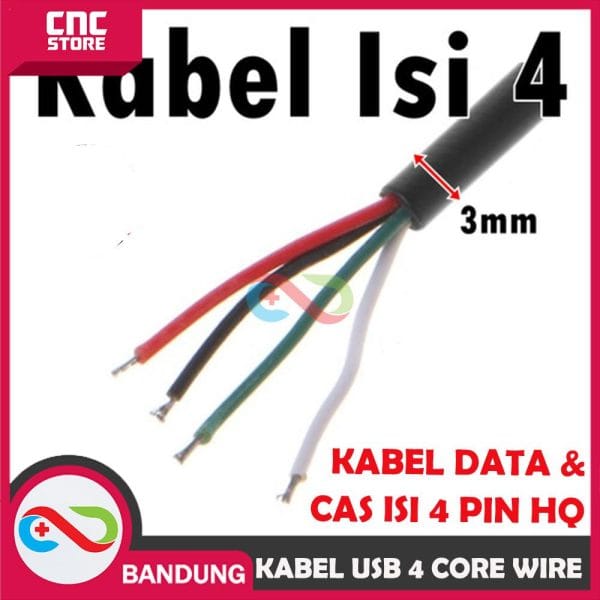 KABEL USB 4 CORE WIRE 4P CABLE DATA DAN CAS ISI 4 PIN HQ PER 1 METER- PUTIH