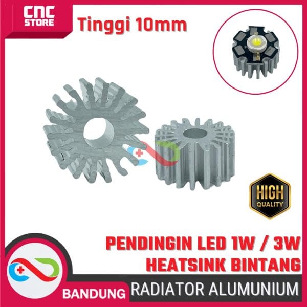 RADIATOR ALUMINIUM TINGGI 10MM PENDINGIN LED 1W / 3W TAMBAHAN UNTUK HEATSINK BENTUK BINTANG DIAMETER