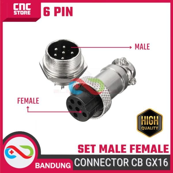 Aviation Plug Connector CB GX16 16mm Set Male Female – 6 Pin untuk Koneksi Elektronik