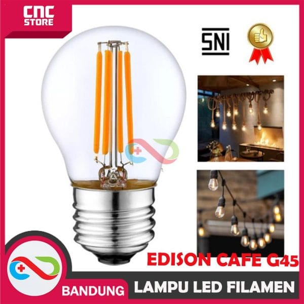 LAMPU LED FILAMEN 4 WATT BOHLAM PIJAR, EDISON CAFE G45 KACABENING WARM