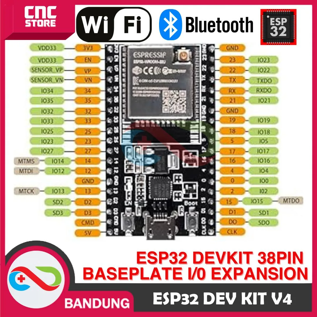 ESP32 ESP-32 DEVKITC V4 WROOM-32U WIFI BLUETOOTH DEVELOPMENT BOARD PLUS EXPANSION BASE PLATE - Gambar 4