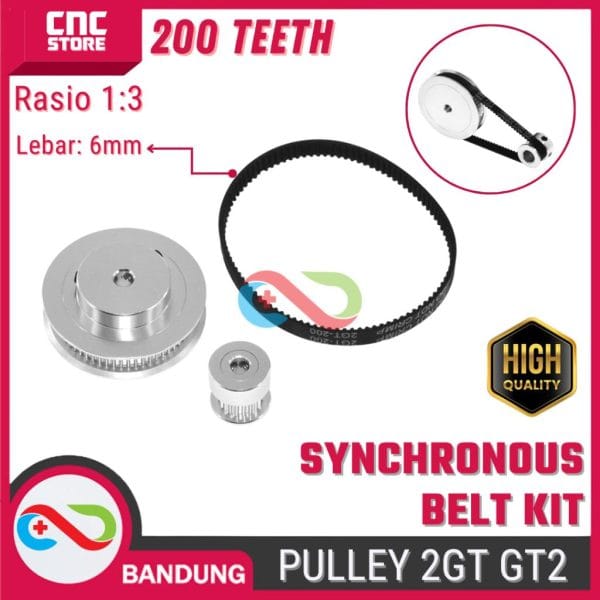 Pulley 2GT GT2 Synchronous Belt Kit – 20 Teeth, 60 Teeth, 200 Teeth untuk Proyek DIY