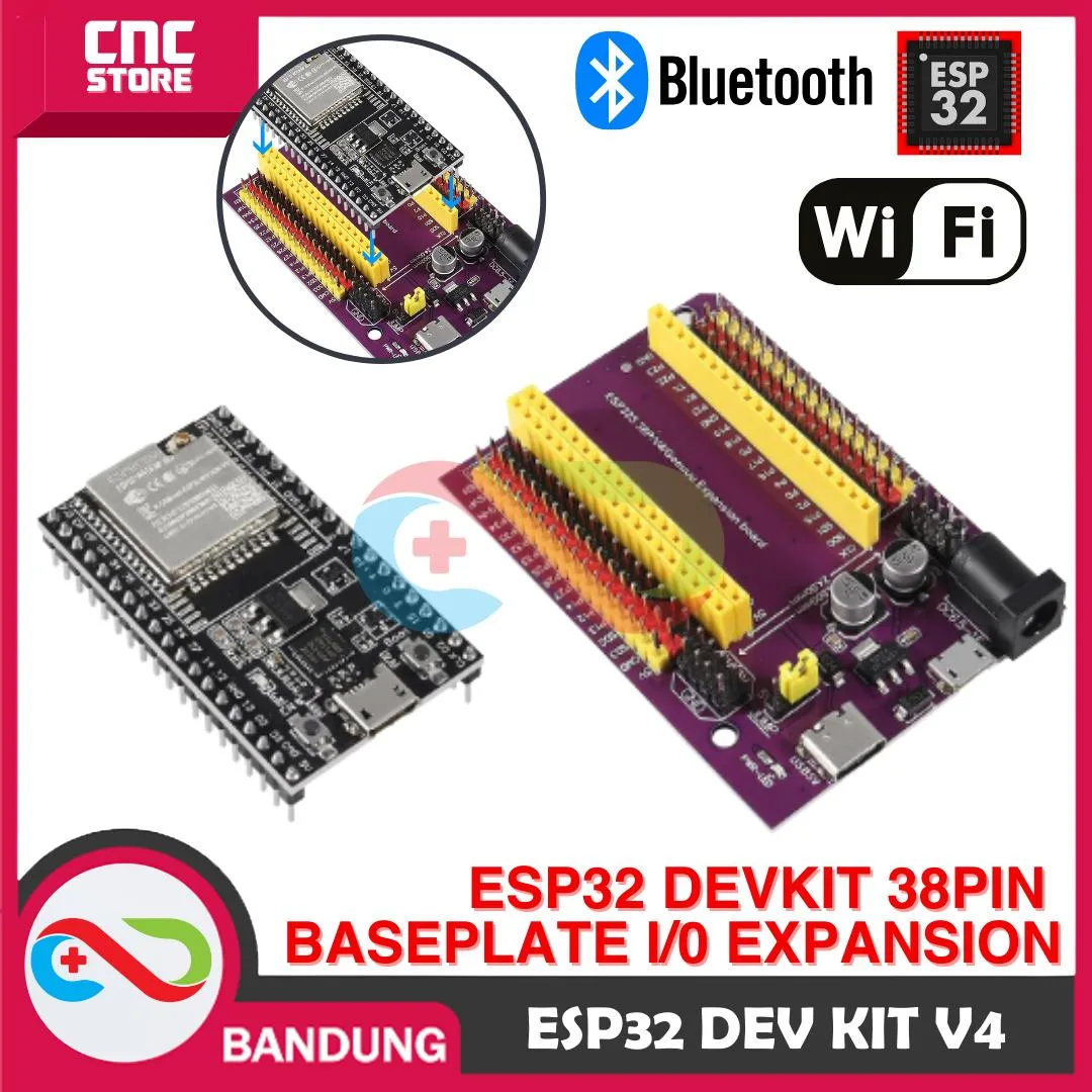 ESP32 ESP-32 DEVKITC V4 WROOM-32U WIFI BLUETOOTH DEVELOPMENT BOARD PLUS EXPANSION BASE PLATE - Gambar 1