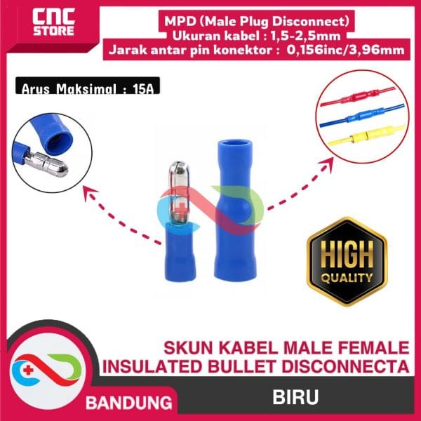 SKUN KABEL INSULATED BULLET MALE FEMALE DISCONNECTA MPD 2-156 BIRU