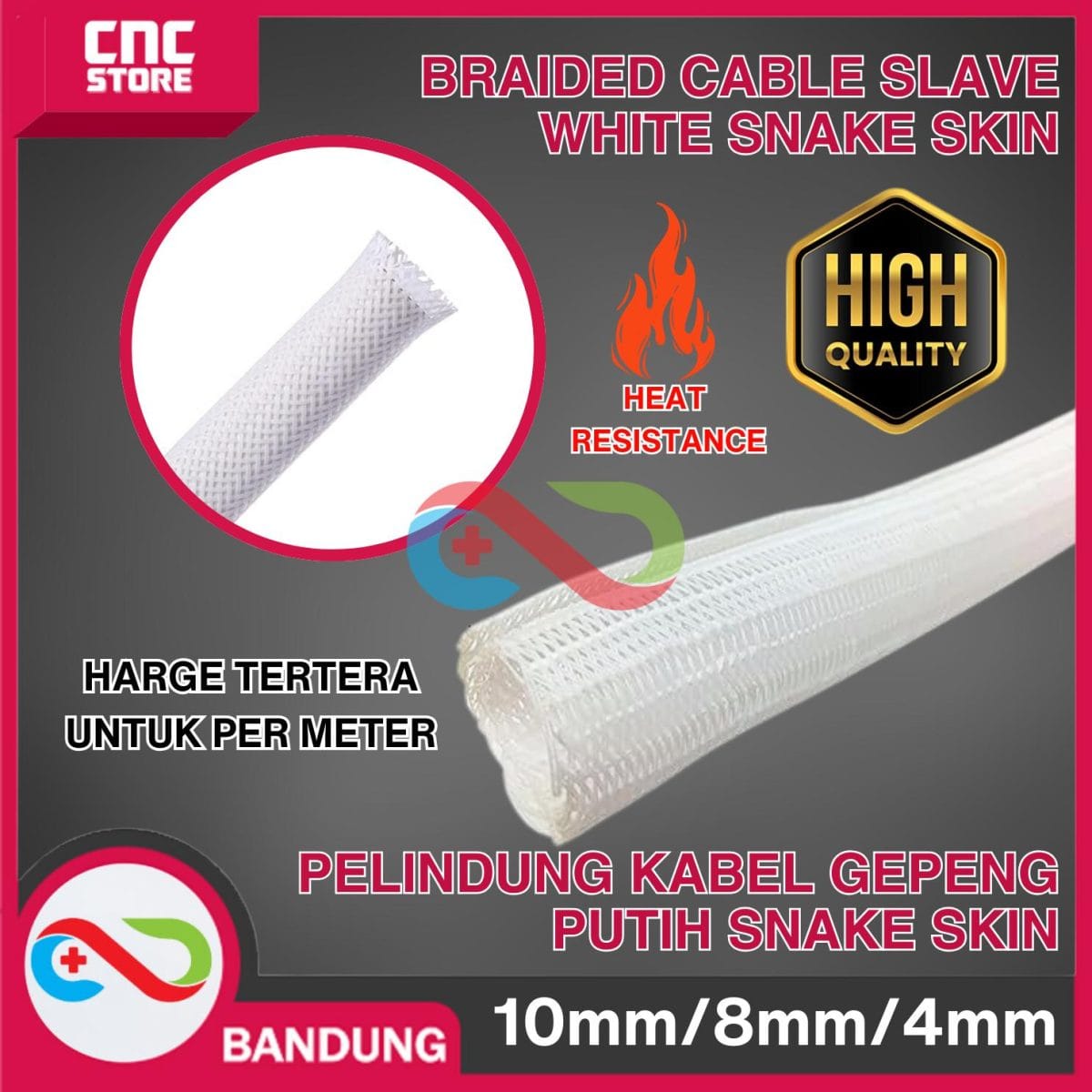 Braided Cable Slave White 10mm Gepeng Pelindung Kabel Snake Skin - Image 1