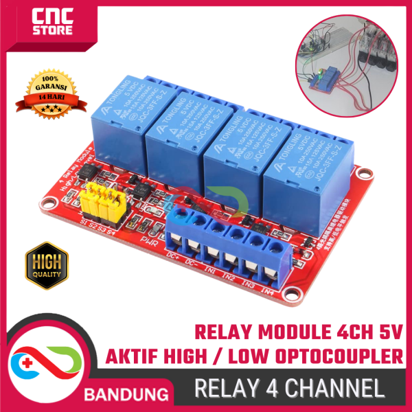 Module Relay 4 Channel 5V – Aktif High / Low dengan Optocoupler