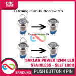 Saklar Power On Off Self Lock 12mm | Push Button Switch Metal Stainless dengan Lampu LED Hijau Biru Merah Putih - Image 3