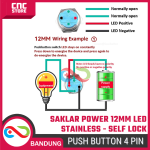 Saklar Power On Off Self Lock 12mm | Push Button Switch Metal Stainless dengan Lampu LED Hijau Biru Merah Putih - Image 7