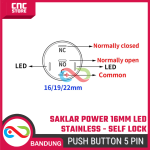 Saklar Power On Off Self Lock 16mm | Push Button Switch Metal Stainless dengan Lampu LED Hijau Biru Merah Putih - Image 5