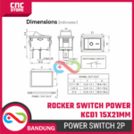 Rocker Switch Saklar Power KCD21 15×21mm – 2 Pin SPST 250V 6A / 125V 10A Warna Merah - Image 2