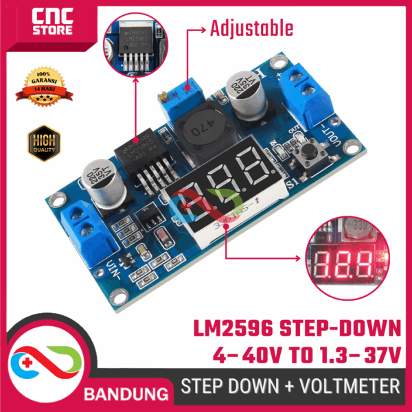 DC-DC Step Down LM2596 Adjustable 4–40V to 1.3–37V + LED Voltmeter Module