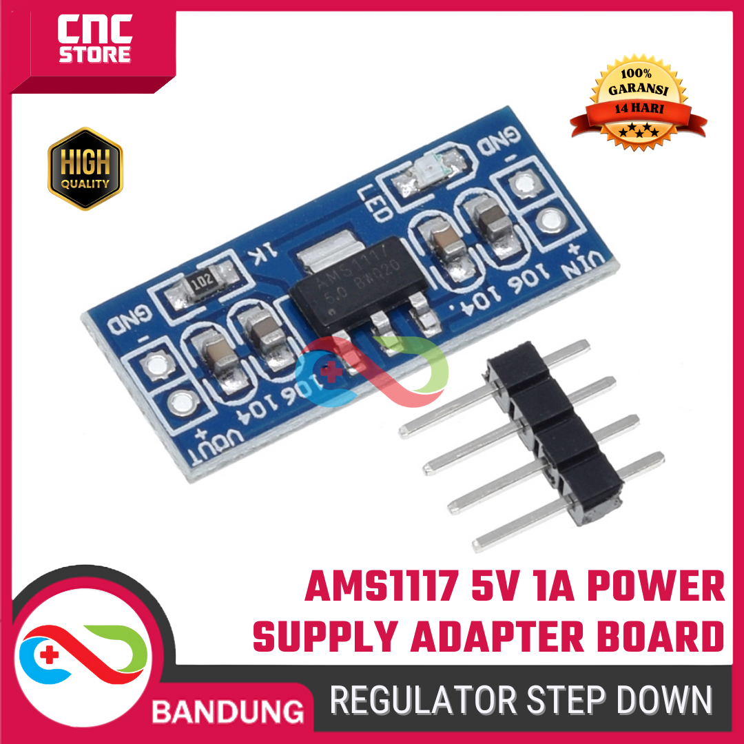 2587-psu-0012-1.png AMS1117 5V 1A Regulator Board – Step Down Power Supply untuk Project Elektronik - Gambar 1