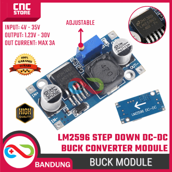 LM2596 DC-DC Adjustable Step Down Buck Converter – Modul Power Supply 4.5–35V to 1.25–30V untuk Proyek Elektronik
