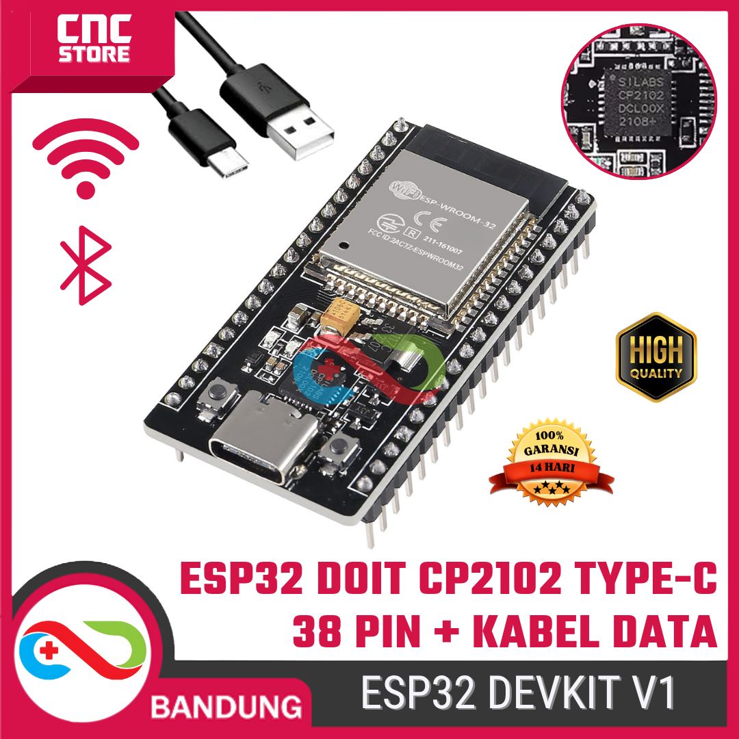 3909-esp-0081.png ESP32 ESP-32S DOIT CP2102 Type-C 38 Pin – Board WiFi Bluetooth IoT Dual Core + Kabel Data untuk Arduino & Proyek Elektronik - Gambar 1