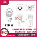 Saklar Power On Off Self Lock Stainless Lampu Metal Push Button Switch 12mm -HIJAU - Gambar 2
