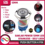 Saklar Power On Off Self Lock Stainless Lampu Metal Push Button Switch 12mm -HIJAU