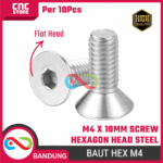 10 Pcs Baut Hexagon M4 X 10Mm – Sekrup Kepala Hex Stainless Steel – Komponen pendukung proyek