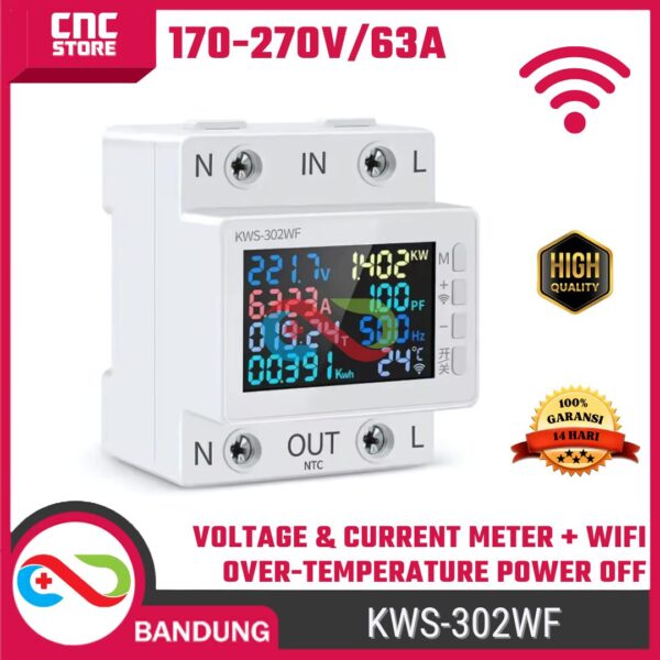 KWS-302 voltage and current meter 170-300V/63A with WiFi over-temperature power off