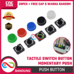 Tactile Switch Push Button + Free Cap 5 Warna – 20PCS Momentary Button untuk Arduino & DIY Elektronik