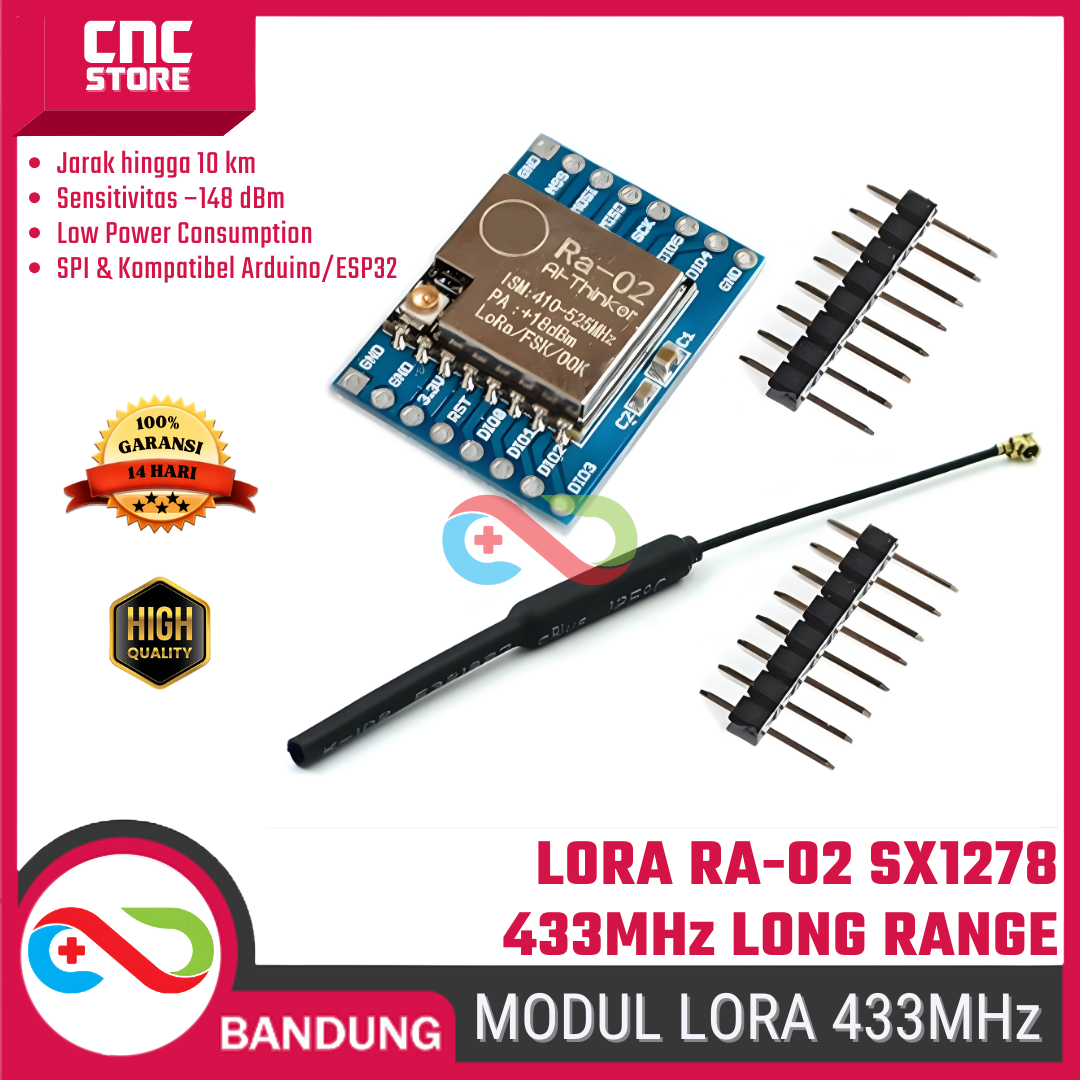 3562-esp-0012.png Modul LoRa RA-02 SX1278 433MHz SPI + Antena – Modul Wireless Jarak Jauh untuk Arduino & IoT - Gambar 1