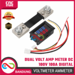 Dual Mini Digital Voltmeter Ammeter 0–100V 100A DC + Shunt Resistor – Panel Meter Tegangan & Arus
