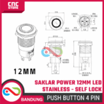 Saklar Power On Off Self Lock 12mm | Push Button Switch Metal Stainless dengan Lampu LED Hijau Biru Merah Putih - Gambar 2